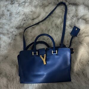 Ysl Elegant Blue Leather Handbag